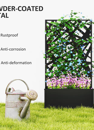 Metal Planter Box Raised Garden Bed with Decorative Privacy Screen, Wall-mounted or Freestanding, 24" x 9.1" x 44.5"