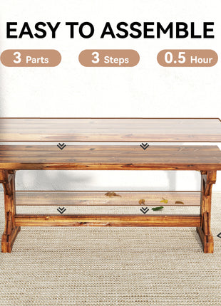 Rustic Outdoor Wooden Bench, Backless Garden Bench Patio Loveseat with X-Shape Base for Porch, Park, Carbonized