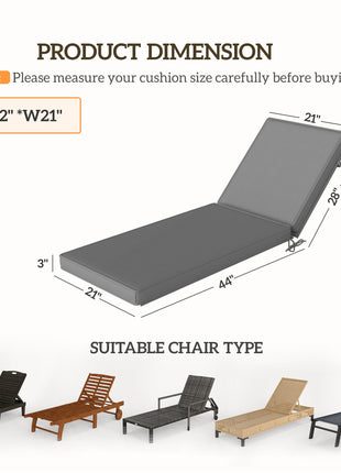 2-Piece Patio Chair Cushions with Backrests, Replacement Cushions for Outdoor Lounge Chair, Gray