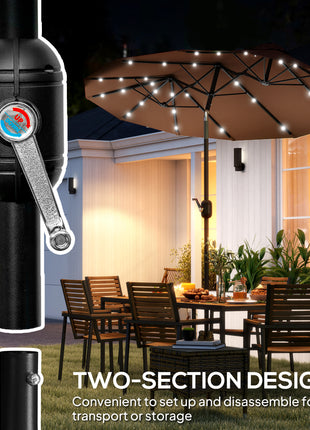 Double-sided Patio Umbrella, 9.7 ft. Outdoor Umbrella with 45-Degree Tilt and Crank, LED Solar Light and 12 Ribs, Coffee