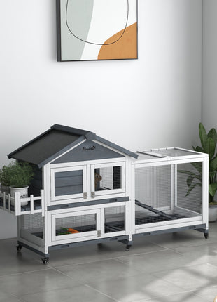 65" Wooden Rabbit Hutch, Pet Playpen with Openable Roof & Storage Box for Rabbits and Small Animals, Gray