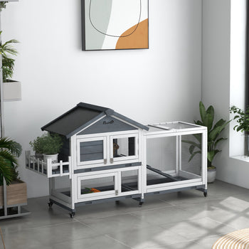 65" Wooden Rabbit Hutch, Pet Playpen with Openable Roof & Storage Box for Rabbits and Small Animals, Gray