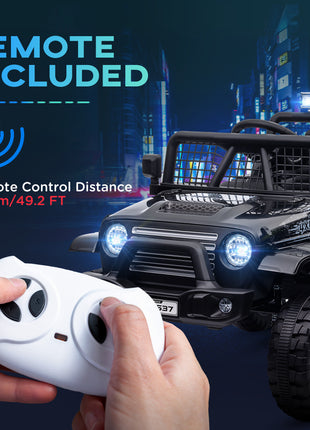 12V Ride on Car, Ride on Truck w/ Remote, 4 Suspension Wheels, 3 MPH Max Speed, Music, Horn & Lights, Black