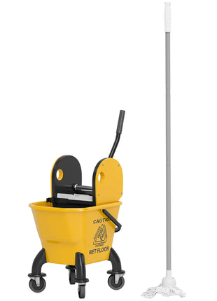 Mop Bucket with Wringer on Wheels for Floor Cleaning, 27.5 Quart Down Press Wringer with Handle and Mop, Yellow