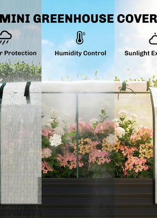 Galvanised Raised Garden Bed with Greenhouse Cover, Metal Elevated Garden Bed with Bed Liner, Bottom Shelf, Black