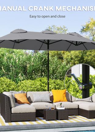 Double Sided Patio Umbrella, 9.7' Large Outdoor Market Umbrella with Push Button Tilt and Crank, 3 Air Vents and 12 Ribs, for Garden, Deck, Pool, Gray