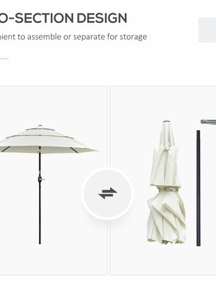 9FT 3 Tiers Patio Umbrella Outdoor Market Umbrella with Crank, Push Button Tilt for Deck, Backyard and Lawn, Beige