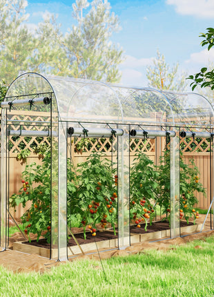 Walk-in Tunnel Greenhouse, Hoop House Greenhouse with 8 Roll-Up Doors, 10' x 3' x 6.5', Clear
