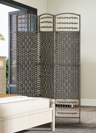 3 Panel Folding Room Divider Portable Privacy Screen Wave Fiber Room Partition for Home Office Dark Gray