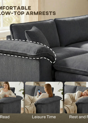 Sectional Sofa, L Shaped Couch with Deep Seat, Movable Ottoman and Pillow-top Armrests, Dark Gray