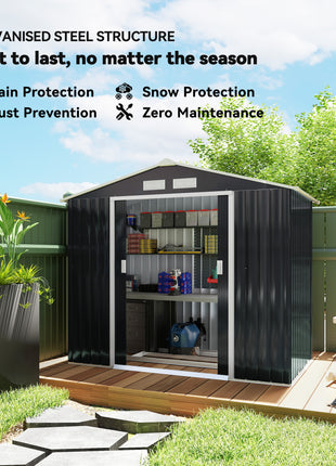 7'x4' Metal Outdoor Shed Organizer & Garden Storage with 4 Vents for Airflow & 2 Easy Sliding Doors - Dark Gray