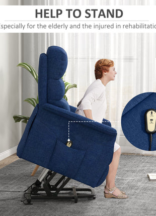 Power Lift Chair for Seniors, Electric Lift Recliner Chair with Remote Control, Side Pockets for Living Room, Dark Blue