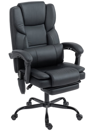 Office Chair with Massage, Pet-Friendly Faux Leather Reclining Desk Chair with Lumbar Support, Footrest, Black