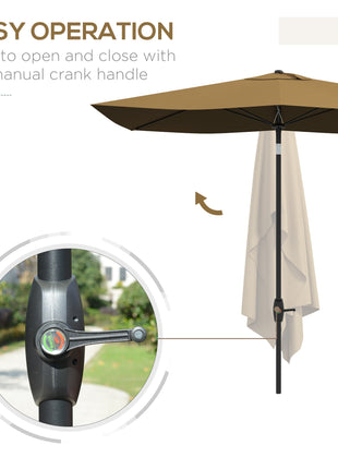 6.6' x 10' Rectangular Market Umbrella, Patio Outdoor Table Umbrella with Crank and Push Button Tilt, Coffee
