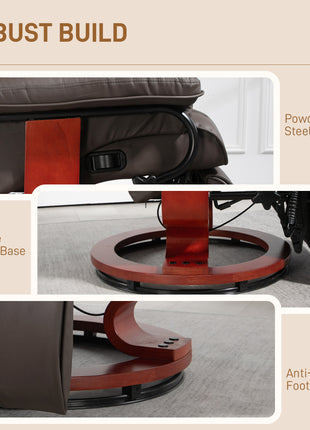 Modern RV Recliner Chair, PU Leather Swivel Recliner Armchair with Footrest for Living Room, Brown