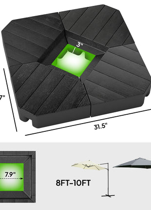 Offset Umbrella Base Outdoor Umbrella Weights, 132 lb. Capacity Water or 176 lb. Capacity Sand, Black