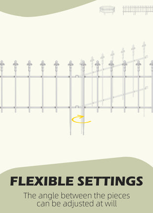 Metal Decorative Garden Fence, 9.2' x 17.25" 5 Steel Panels, Decorative Border for Landscape, Flower Bed, Animals, White