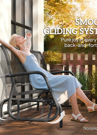 3-Person Outdoor Patio Glider Bench, Porch Glider Swing with 3 Seats, Breathable Mesh Fabric, Metal Frame, Black