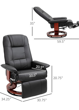 Faux  Leather lounge chair with footrest and armrest, Manual Swivel Recliner for living room, Black