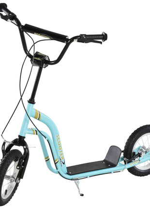 Youth Scooter Front and Rear Caliper Dual Brakes 12-Inch Inflatable Front Wheel Ride On Toy For Age 5+ - Blue