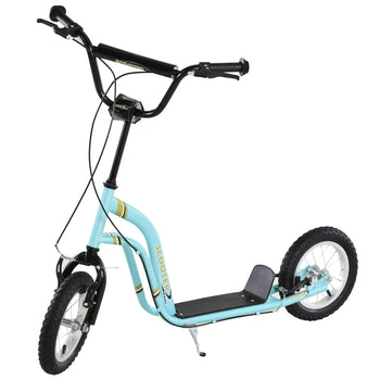 Youth Scooter Front and Rear Caliper Dual Brakes 12-Inch Inflatable Front Wheel Ride On Toy For Age 5+ - Blue