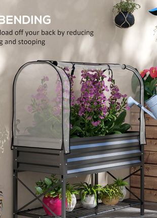 Raised Garden Bed with Legs and Cover, Metal Elevated Planter Box with Bottom Shelf and Liner for Vegetables, Black