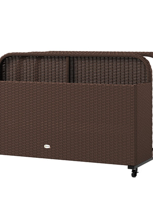 PE Rattan Pool Float Storage Organizer with Wheels, Brown