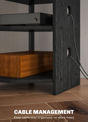 TV Stand, Entertainment Center with Storage Shelves and Steel Frame for Living Room, Black