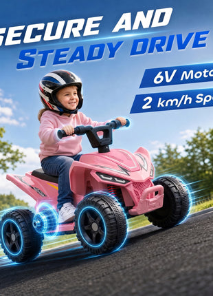 Kids ATV, 6V Battery Powered Kids Quad with 4 Wheeler, Handlebar Button Control, Max 1.2MPH, Max 55lbs Load, Light Pink