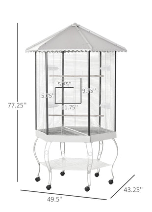77" Flight Bird Cage Hexagon Covered Canopy Portable Aviary With Storage