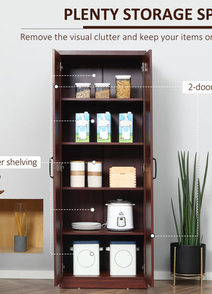 63" 2-Door Kitchen Pantry, Freestanding Storage Cabinet with 5-tier Shelving and 2 Adjustable Shelves for Dining Room, Espresso