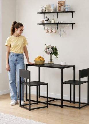 3-Piece Dining Room Set, Industrial Kitchen Table Set with Rectangular Table and 2 Dining Chairs, Black