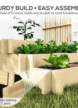 3 Tier Raised Garden Bed, Water Draining Fabric for Soil, Elevated Wood Flower Box for Vegetables, Herbs, Natural