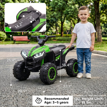 Kids ATV 4 Wheeler, 12V Kids Ride On Toy with Dual Motors, High & Low Speed, Music, Headlights, Up to 3.7 MPH, Green