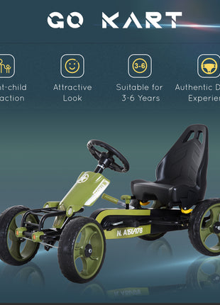 Pedal Go Kart for Kids with Adjustable Seat for 3-6 Year Old Boys and Girls, Green