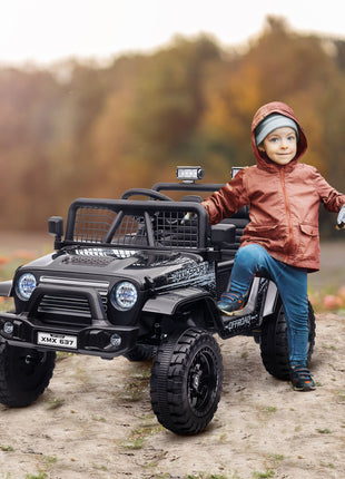 12V Ride on Car, Ride on Truck w/ Remote, 4 Suspension Wheels, 3 MPH Max Speed, Music, Horn & Lights, Black