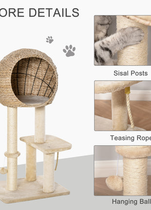 Cat Tree with Sisal Scratching Post Condo and Hanging Rope 39" H, Beige
