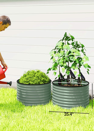 Set of 2 Raised Garden Bed, Metal Planter Box with Safety Edging, Easy-to-assemble Stock Tank, Light Green