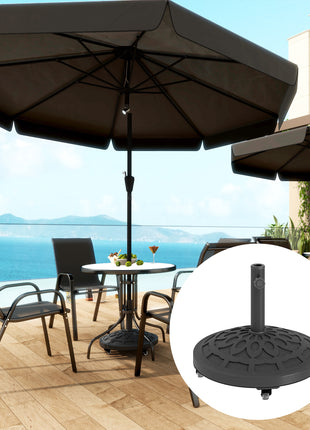 Round Patio Umbrella Base with Wheels, 46 lbs Resin Umbrella Stand Base, Heavy Duty Patio Umbrella Holder for 1.3"/1.5"/1.9" Umbrella Poles for Outdoor, Lawn, Poolside, Black