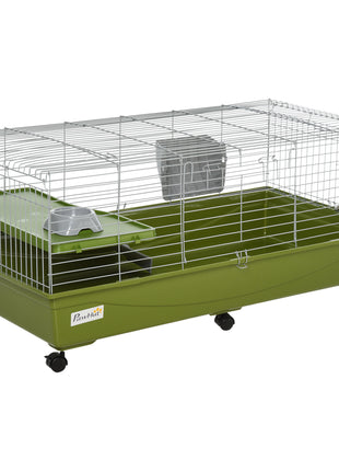 47" Small Animal Cage Chinchilla Guinea Pig Hutch Pet House with Platform Ramp, Food Dish, Wheels, & Water Bottle