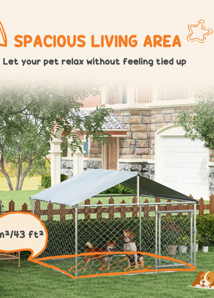 6.6' x 6.6' x 4.9' Dog Kennel Outdoor for Small Medium Dogs with Waterproof Roof, Silver