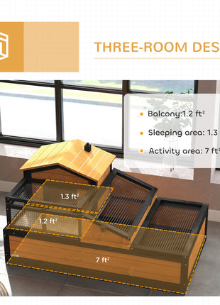 3-Room Tortoise Habitat House w/ Balcony & 2 Stories, 44" x 25.5" x 25", Yellow
