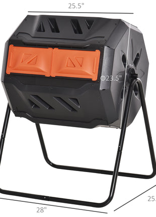 Tumbling Compost Bin Outdoor 360° Dual Chamber Rotating Composter 43 Gallon, Orange