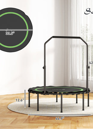 45" Rebounder Trampoline for Adults, Foldable Mini Trampoline with Adjustable Handle Bar for Indoor Outdoor, Green