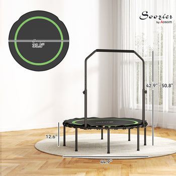 45" Rebounder Trampoline for Adults, Foldable Mini Trampoline with Adjustable Handle Bar for Indoor Outdoor, Green