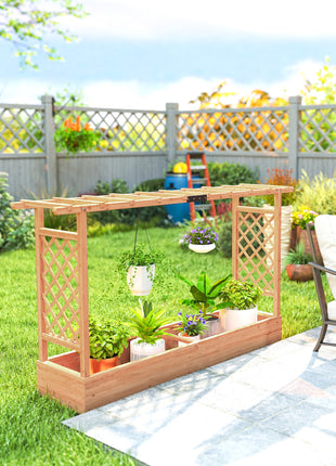 Wooden Planter Box with Trellis, Hanging Roof and Drainage Holes for Climbing Plants, Vegetables, Herbs and Flowers
