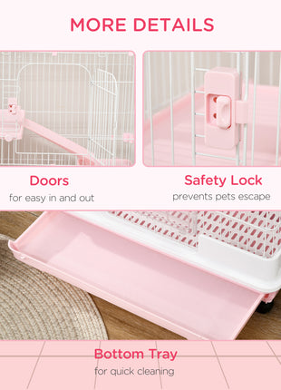 32"L 4-Level Small Animal Cage Rabbit Hutch with Wheels, Slide-out Tray for Bunny, Chinchillas, Ferret, Pink