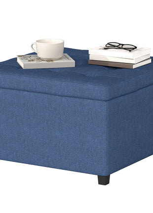 Round Storage Ottoman Bench, Button Tufted Ottoman with Flip Top for Living Room, Entryway and Bedroom, Blue