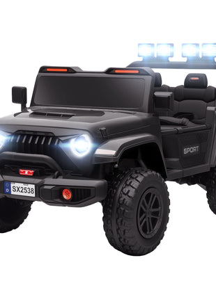 Ride on Truck Car with 2-Seater, 24V Electric Car with 4 Motors, Remote Control, Spring Suspension for 3-8 Years, Black