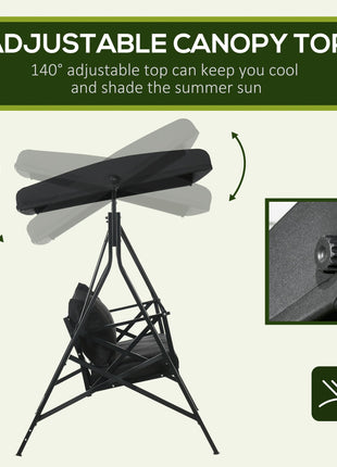 3-Seat Patio Swing Chair, Porch Swing Glider with Cushion, 3 Throw Pillows & Adjustable Canopy for Porch, Garden, Poolside, Backyard, Black